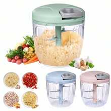 手持式蔬菜切碎器，果蔬绞碎/切片器，适用于家庭/餐厅厨房，方便易用；便携式蒜蓉压榨器，适用于洋葱、蔬菜、生姜、水果、坚果、香草等。 - 彩色 - 查看 4