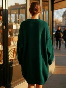 1件加大码宽松纯色罗纹针织套头毛衣，秋冬季休闲装，女款1件加大码绿色毛衣连衣裙，女款1件加大码宽松纯色罗纹针织开衫毛衣，秋冬季休闲装，女款1件加大码绿色毛衣，女款