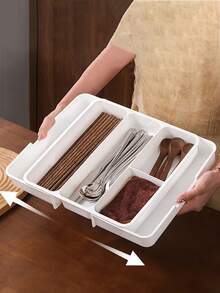 1pc Expandable Flat Cutlery Storage Box, Cabinet Drawer Organizer, Made Of Plastic PP Material, Compartment Tray For Storing Chopsticks, Utensils, Kitchen Tools In Cabinet Drawers - Nhiều màu - Xem 4