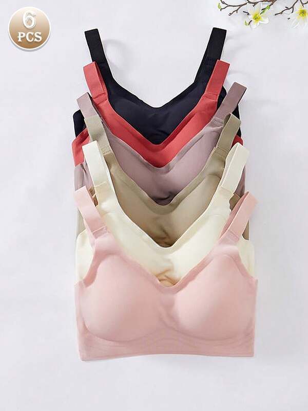 6 piezas Sujetadores inalámbricos sin costuras con tirantes anchos, de soporte y minimizadores, de tela delgada, adecuados para todas las estaciones