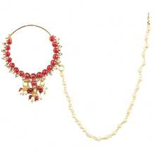 Touchstone  Bollywood Desire Designer Bridal Jewelry Nath (Nose Accessory) In Gold Tone For Women.{Inchstyleinch:InchD002Redinch} - D002Red - View 1