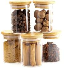 Conjunto de 12 peças, mini potes herméticos de vidro, recipientes de armazenamento de vidro para cozinha, potes de vidro para especiarias com tampas de bambu, potes de vidro de 100 ml/200 ml/300 ml, recipientes para armazenamento de alimentos e grãos, inclui etiquetas adesivas e marcador branco, adequado para cozinha doméstica, especiarias, açúcar, chá, café, farinha, ervas, grãos, ideal para decoração de bancadas de cozinha, presentes de casamento e feriados