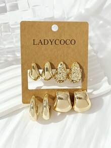 LADYCOCO 4 对优雅金色泪珠/几何 C 形耳环套装，适合女性 - 适合日常佩戴和送礼 - 金色 - 查看 6