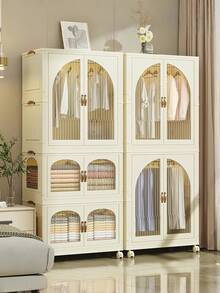 白色透明窗口衣柜收纳柜储物架衣帽架鞋架书柜可拆卸可拆卸折叠多功能用途可自由组合适用于客厅、书房、卧室、宿舍、节日礼物、收纳、圣诞节房间装饰、圣诞礼物 - 彩色 - 查看 2