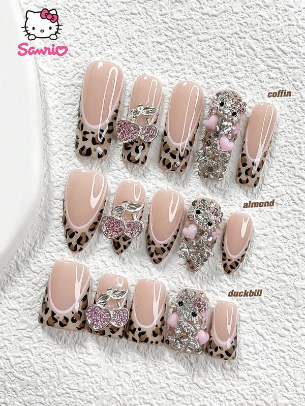 Sanrio مجموعة أظافر نمر سانريو 10 قطع، أظافر لاصقة، ملصقات أظافر هالو كيتي مرصعة بأحجار كريستالية وبرقة ثلاثية الأبعاد، أظافر فرنسية مصنوعة يدويًا، سحر أظافر من السبائك المعدنية على شكل كرز وكوكب، متوفرة بثلاثة أحجام، أظافر لوز وبطة وتابوت، تأتي مع أدوات الأظافر، مناسبة للحفلات والاستخدام اليومي والعادي، هدية رائعة للنساء والفتيات