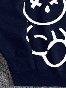 1pc Teen Boy Casual Cute Bear Graphic Fleece Pullover Sweatshirt, Versatile For Spring, Autumn & Winter - Navy Blue - View 4