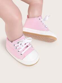 Tênis esportivos infantis com solado macio, antiderrapantes e respiráveis para crianças de 0 a 1 ano, primavera/outono, tênis casuais de lona para bebês de 0 a 6 a 12 meses, para meninos e meninas - Rosa - Ver 3