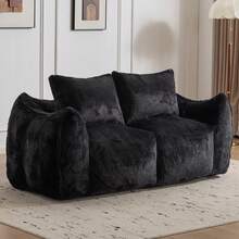 75.2" Wide Giant Bean Bag Couch, Faux Fur Upholstered Lazy Sofa Couch With Pillows, Comfy Loveseat Couch With Large Armrests, Oversized Floor Sofa For Living Room - 黑色 - 查看 1