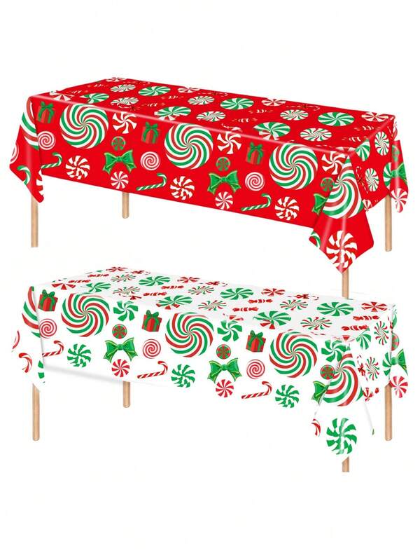 Toalha de mesa de plástico descartável com estampa de hortelã-pimenta para mesa de jantar, adequada para decoração de festas de Natal, 137 x 277 cm