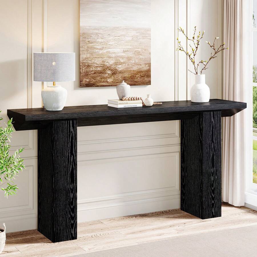 Tribesigns Table Console pour Couloir, Console Entree Longue Et Étroite De 160 Cm, Couleur Noire, Table d' entrée Fine en Bois pour Salon, Derrière Le Canapé, Couloir, Hall D'entrée, Vestibule - Noir - Voir 1