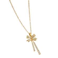 Gold-Plated Copper Micro-Inlaid  Double Pendant Bow Tassel Necklace Women's Earring Set Jewelry Accessories - Vòng cổ XE0136 - Xem 7
