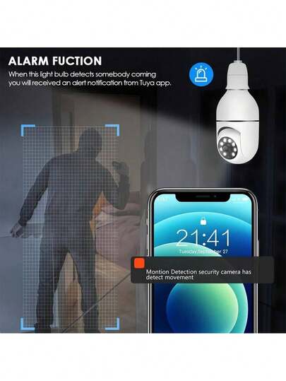 FHD 2MP Wireless Verlichting Bulb Security Camera, Work 2, 4ghz WiFi, Motion Auto Tracking, Way Audio, Spotlight Night Vision, E27 Screw In CCTV Camera view 8