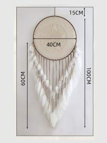 1 件手工制作的白色捕梦网壁挂装饰，适用于卧室、客厅、时尚家居风铃捕梦网装饰，适用于家庭、婚礼、房间装饰（羽毛为人造） - 白色 - 查看 7