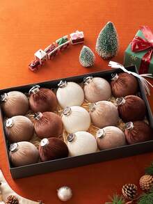 12pcs 6cm/2.36in Unbreakable Brown Velvet Christmas Tree Ornaments, Suitable For Christmas Tree Decoration - Brown, Neutral Beige, Suitable For Holiday Parties, Christmas Decoration, New Year Decoration, New Year Gifts, Indoor Decoration, Christmas Tree, Dark Coffee, White, Light Coffee, Winter Room Decoration, Christmas Home Decor, Christmas Gifts, Christmas Decoration - Multicolor - View 6