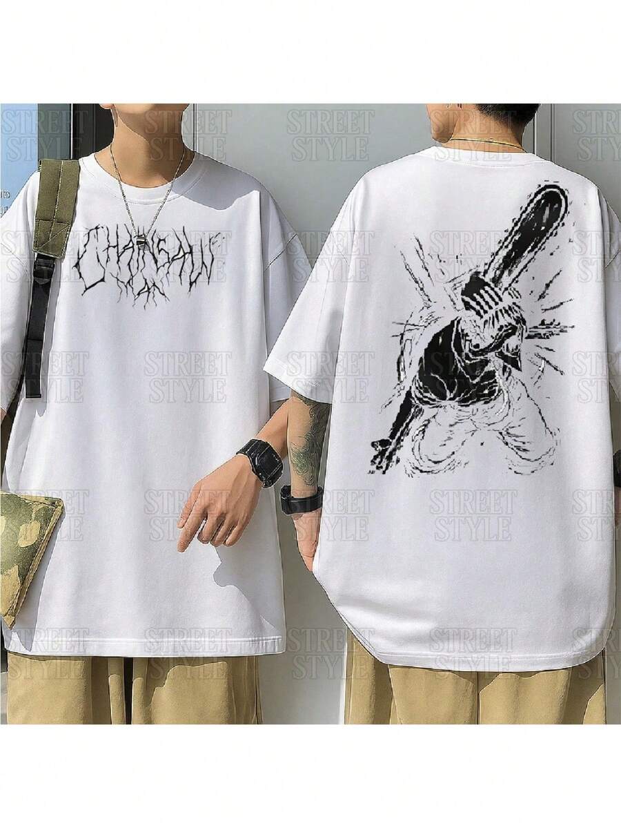 ChainsawMan Anime Manga Movie Pray Denji Chainsaw Demon Geek T-Shirt Unisex Male Female 100% Cotton Top Premium Streetwear Launch Immediate Shipping Various Colors!! Plus Size - 白魔鬼 - 查看 1