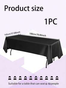 1/2pcs 145*260cm/145*180cm/145*320cm Black Rectangular Satin Tablecloth, Smooth Fabric For Wedding, Dinner Table Decoration, Banquet Events - Black - View 11
