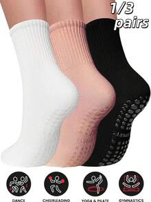 1/3 زوج جوارب يوجا للنساء مانعة الانزلاق، جوارب بيلاتس مانعة الانزلاق للنساء، جوارب بيلاتس لاصقة، جوارب يوجا وباليه مزودة بنعل مانع للانزلاق، جوارب رياضية للباليه والرياضات اللياقة البدنية
