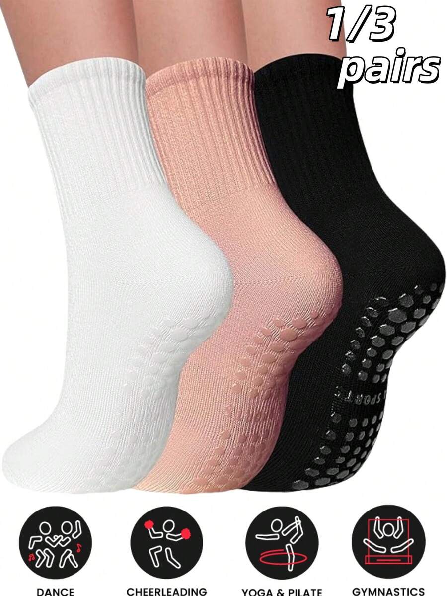 1/3 زوج جوارب يوجا للنساء مانعة الانزلاق، جوارب بيلاتس مانعة الانزلاق للنساء، جوارب بيلاتس لاصقة، جوارب يوجا وباليه مزودة بنعل مانع للانزلاق، جوارب رياضية للباليه والرياضات اللياقة البدنية