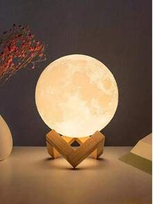 1pc LED 3D Moon Lamp, Moon-Shaped Night Light With Stand, Decorative Ambient Table Light For Friends Birthday Christmas Gifts