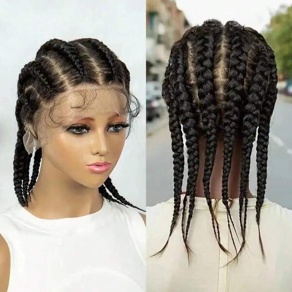 Peluca de trenzas de caja de encaje completo Peluca sintética con encaje frontal para mujeres y hombres africanos Peluca trenzada con cabello de bebé