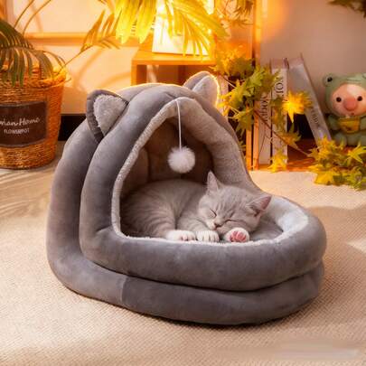 1pc Thick & Fleece Cat Sofa Bed Mat, Soft & Comfortable Cat Nest Pad, Warm Winter Pet Bed For Small/Medium Dogs, Semi-Enclosed Cat House, Suitable For All Seasons