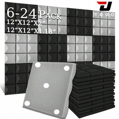  Paneles de espuma acústica TOUO 6/12/24 piezas Esponja acústica de estudio 12"X12"X2"/1.18" Paneles de absorción de sonido para tratamiento acústico de la pared de la sala de KTV
