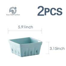 Ceramic Berry Basket Square Fruit Bowls With Holes Berry Bowl Colander Fruit Basket For Kitchen Décor - 5.8" Berry Containers For Fridge, Set Of 2, Blue - Màu xanh nhạt - Xem 2