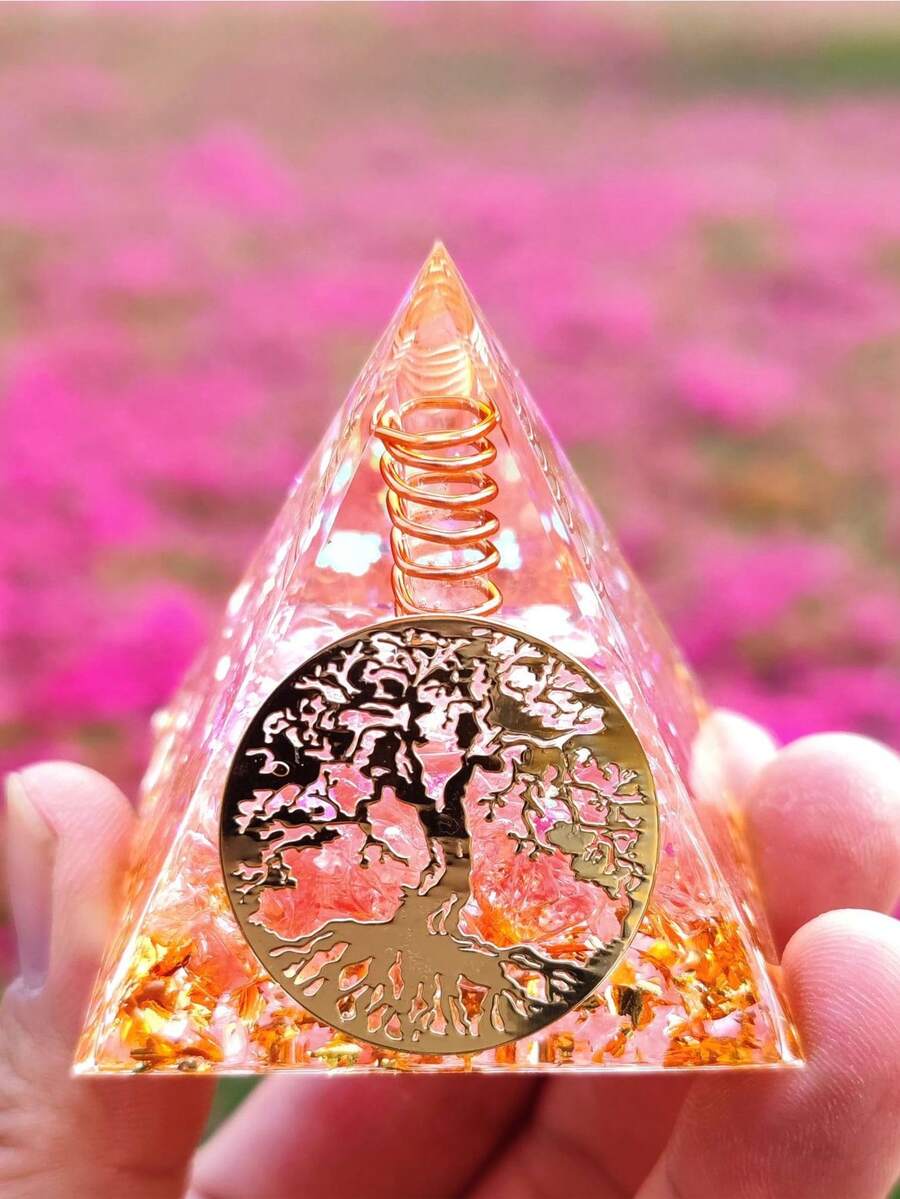 能量金字塔奥根石灵气天然紫水晶球疗愈水晶脉轮工具饰品树脂石工艺品儿童金字塔家居装饰礼品，创意水晶树脂桌面摆件，适合圣诞节、万圣节、父亲节