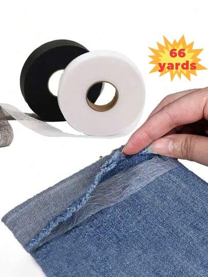 25米/卷 热熔胶带，双面包边粘合胶带，强力粘性且可水洗，无缝包边胶带，适用于熨烫DIY牛仔裤、帽子、缩短衣物、修改服装、裤子、牛仔裤、窗帘和各种面料，缝纫配件