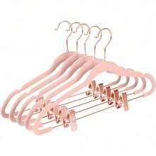 Premium All Black Velvet Pants Hangers With Adjustable Clips (Pack Of 20) Slim Skirt Hangers- Non Slip Felt Outfit Dress- Black Hooks,Space Saving Shirt Clothes -END - 腮紅粉/玫瑰金 - 查看 1