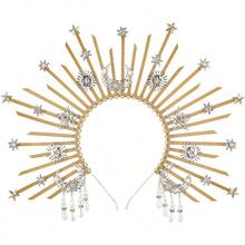 YP Sunburst Spike Sun Crown - Moon Star Greek Godd Sier Halo Headband With Tassel Virgin Mary Headpiece For Women - 星光冠冕 - 查看 2