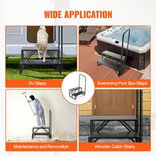 RV Steps, 2-Step RV Stairs, 440 LBS Load Capacity, Thickened Carbon Steel, With Handrail, Non-Slip Steps For Entry And Exit, Suit For RV, Trailer, Camper Steps - 黑色 - 查看 6