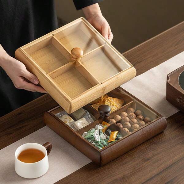 1 pieza Bandeja para frutos secos, plato de aperitivos con compartimentos, bandeja de frutas, caja de almacenamiento