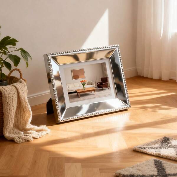 Eleganter, perlenbesetzter, silberplattierter Metall- und Glas-Fotorahmen, 6" oder 7" Quer-/Hochformat, Heimdekoration zur Präsentation von Porträts oder Landschaftsbildern