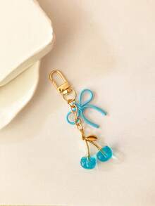 1 pieza Nuevo llavero de mujer con lazo de cereza de metal, accesorio de lazo de moda, colgante minimalista de estilo Ins para bolsa, regalo de vuelta al colegio