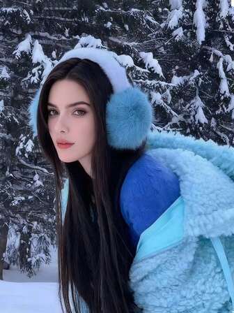 1pc Cute Blue Plush Earmuffs, Warm Outdoor Student Winter Ear Warmers, Fluffy Long Plush Cold-Proof Ear Muffs, Foldable Fluffy Ear Warmers, Glacier Blue & White White Ear Muffs