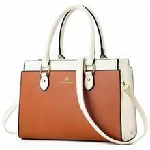 KURGOOL Handbags Purses For Women,  Leather Dual-Tone Tote Purse, Designer Handbag Shoulder Bag Top Handle Satchel Bags{"Color_name":"A1-BrownWhite"} - A1-棕色白色 - 查看 2