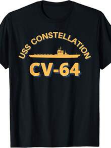 USS Constellation CV-64 Aircraft Carrier T-Shirt - Black - Uni-Adults - Classic Fit - Short Sve - T-Shirt - Letter Print - Sports - Casual - Spring - 款式18 - 查看 1