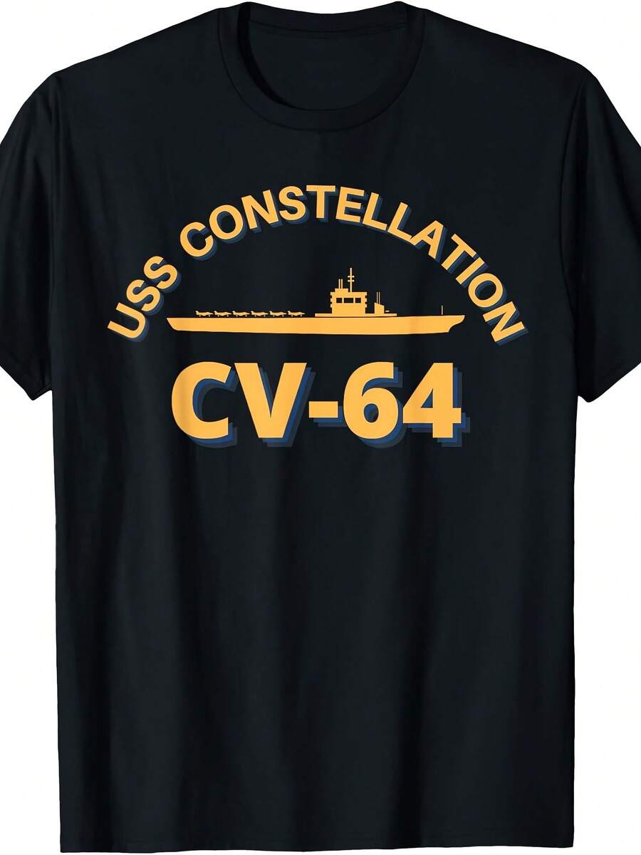 USS Constellation CV-64 Aircraft Carrier T-Shirt - Black - Uni-Adults - Classic Fit - Short Sve - T-Shirt - Letter Print - Sports - Casual - Spring - 款式18 - 查看 1