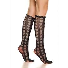Benefeet Sox Lace Knee High Socks Women Girls Patterned Mesh Fishnet Knee High Stockings Hollow Calf Lolita Sock{"Color_name":"Black-Heart"} - 黑心 - 查看 8