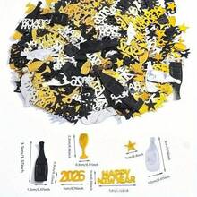 金色和黑色闪光五彩纸屑 2026 新年夜派对装饰，带有编号 2026、香槟和新年快乐剪纸 - 塑料桌面散布，适用于除夕派对、圣诞节、婚礼、生日 - 散装 - 黑金 - 查看 3