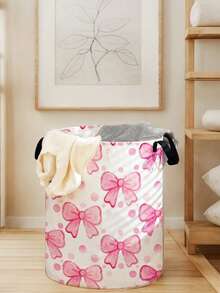 1pc Foldable Round Storage Basket With Handles, Large Capacity, Butterfly Print Design, Multi-Purpose For Bathroom, Bedroom, Laundry, Toys, Clothing Storage