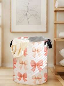 1pc Foldable Round Storage Basket With Handles, Large Capacity, Butterfly Print Design, Multi-Purpose For Bathroom, Bedroom, Laundry, Toys, Clothing Storage