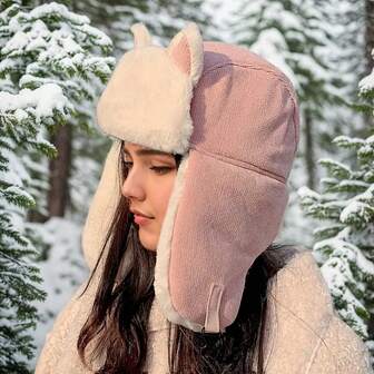 Varm och fodrad öronmuff för vinterbruk, vindtät, varm öronskyddande öronmuff för katt, söt vindtät mössa i koreansk stil, ushanka-hatt, plyschig skidmössa med foder för värme, lämplig för skidåkning, snowboardåkning och vintersport, cykelmössa för vinterbruk