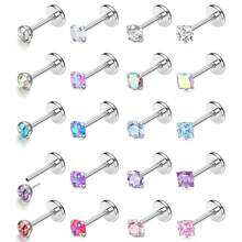 MILACOLATO 20G 18G Threadless Push In Nose Rings Studs 316L Surgical Steel Pushin Nose Stud 3mm Rainbow Crystal Opal Nose Rings Hypoallergenic Nostril Piercing Jewelry For Women Men 20Pcs{"Color_name":"18GPushInNoseStuds"} - 18GPushInNoseStuds - 查看 1