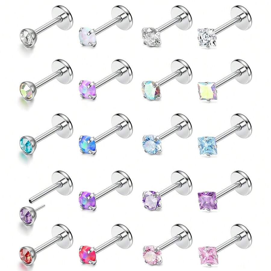 MILACOLATO 20G 18G Threadless Push In Nose Rings Studs 316L Surgical Steel Pushin Nose Stud 3mm Rainbow Crystal Opal Nose Rings Hypoallergenic Nostril Piercing Jewelry For Women Men 20Pcs{"Color_name":"18GPushInNoseStuds"} - 18GPushInNoseStuds - 查看 1