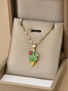 1pc Cute Ladybug & Leaf Stainless Steel Necklace, 1 Pair Cute Ladybug & Leaf Stainless Steel Earrings, Gold Jewelry Set, Gold Necklace, Gold Jewelry, Stainless Steel Jewelry, Travel, Holiday, Gift, Birthday Gift