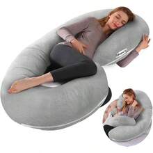 Almohada para Embarazada Cmoda y Transpirable Tipo C de Cuerpo Completo, Relleno de Algodn, Alivio para Espalda, Piernas y Vientre, Cmodo Descanso para La Maternidad - gris - Ver 2