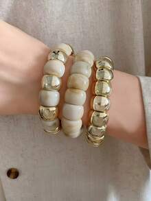 3pcs Fashionable Bohemian Style Acrylic Colorful Curved Tubes Stretch Bracelets, Suitable For Women To Wear On Daily Basis