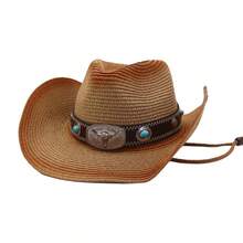 1 pieza Sombrero de paja tipo Panamá casual y bohemio con bloques de color, protección UV y a prueba de viento, versátil para hombres y mujeres, para todas las estaciones